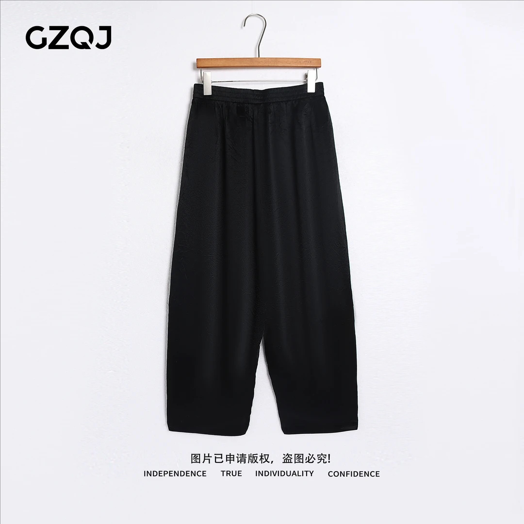 广州琴姐【墨竹垂漪】100醋酸欧若风黑色高腰垂感九分裤子女夏7386