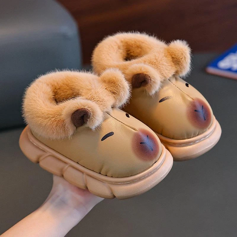 卡皮巴拉儿童鞋秋冬季男童EVA皮面防水小孩居家宝宝包跟拖鞋