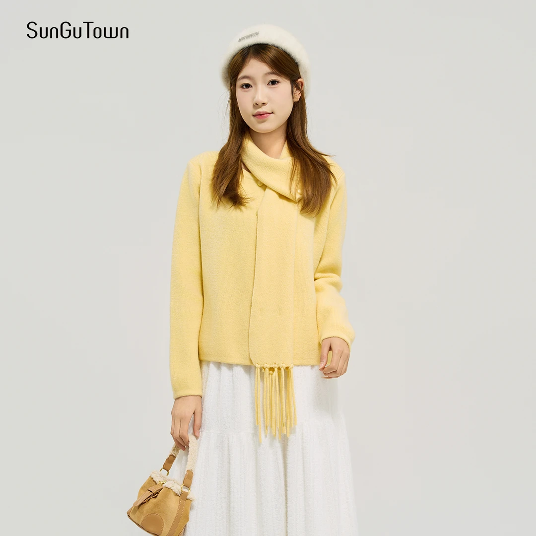 森谷小城纯色女冬季慵懒宽松围巾常规版毛织开衫5DQY02562