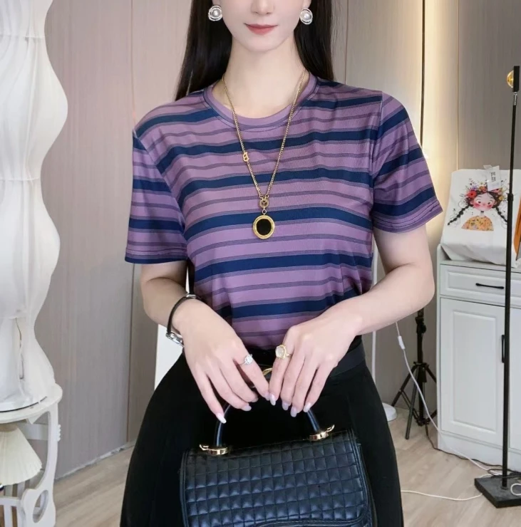 夏季显瘦圆领新款透气清凉时尚气质休闲短袖女装套头衫合集