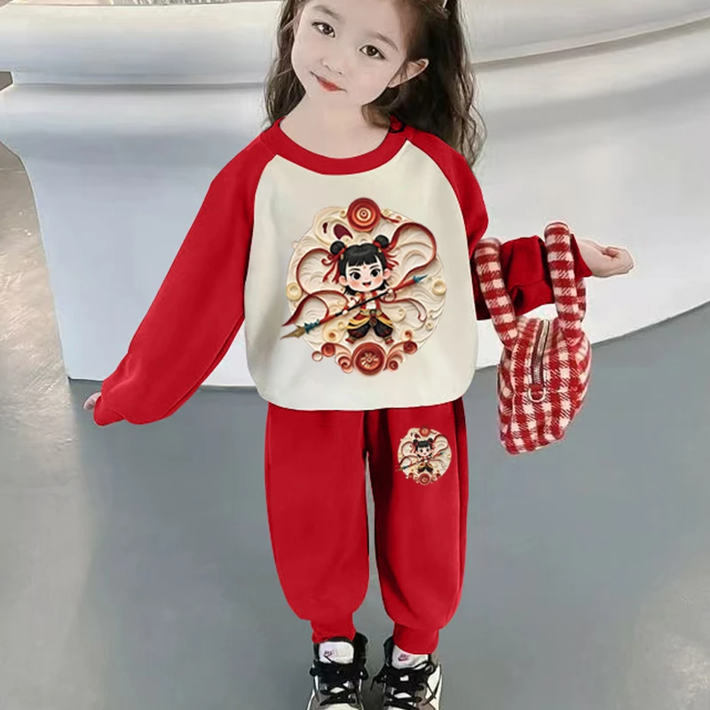 哪吒卫衣儿童服装全套2025新款男女童长袖衣服春秋装洋气国潮套装