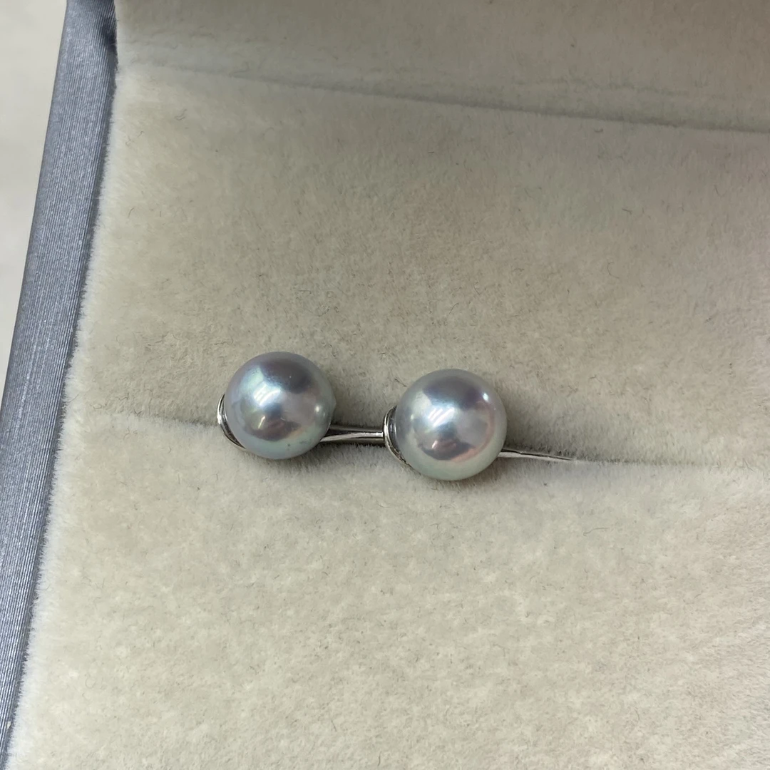 琪心海水akoya银蓝灰珍珠耳钉