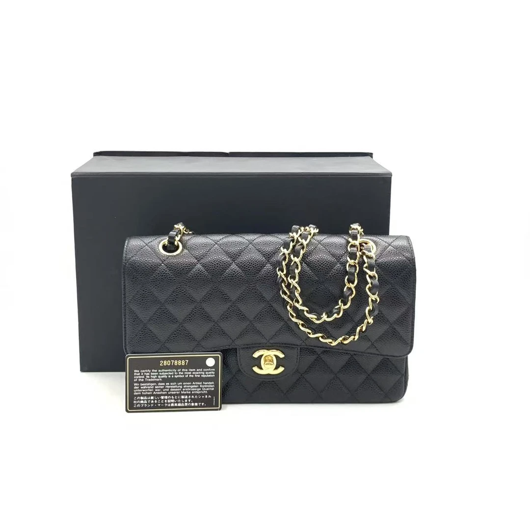 99新 Chanel/香奈儿 【安则专属】黑金荔枝牛中号cf链条包/28开