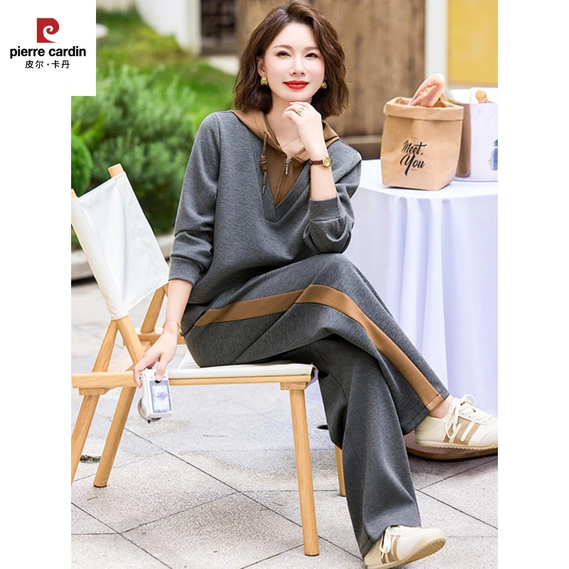 皮尔卡丹妈妈秋装2025新款中老年宽松大码卫衣休闲两件套运动服时