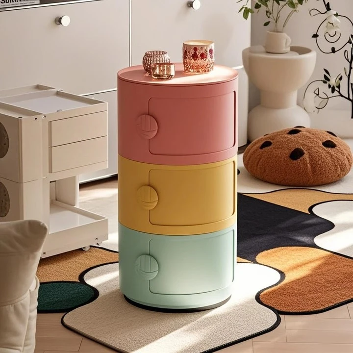 沙发边几奶油风收纳柜家用卧室床头柜小型多层组合摆件式储物柜子