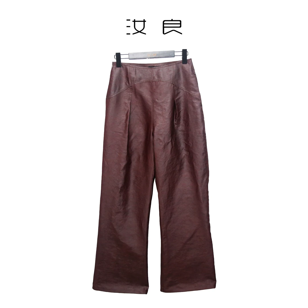 红平板弧线型结构休闲裤