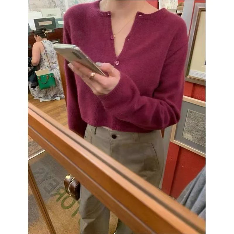 /香粉开衫/显白圆领纯色短款针织开衫女 衣长50 胸围50 58001