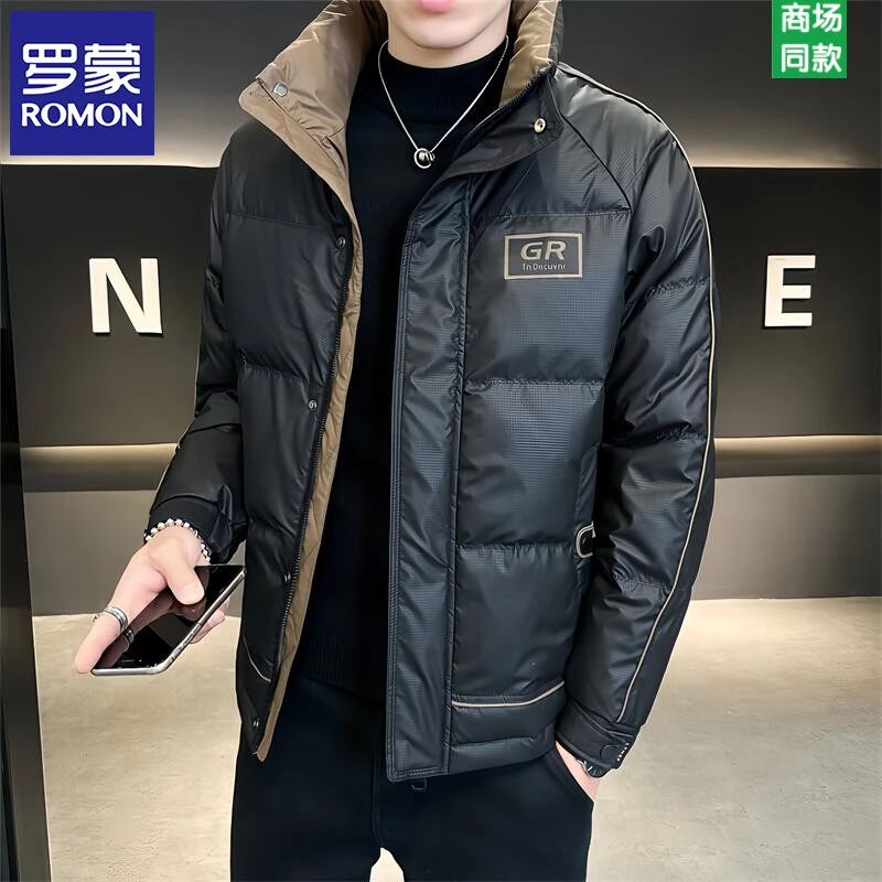 Romon/罗蒙冬季潮流拼色羽绒服男士户外新款加厚帅气短款保暖外套