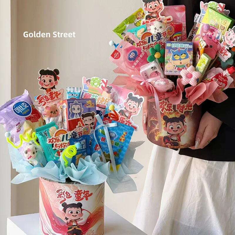 【花喜爱】零食花束抱抱桶卡通定型片创意diy61儿童节花店包花材料