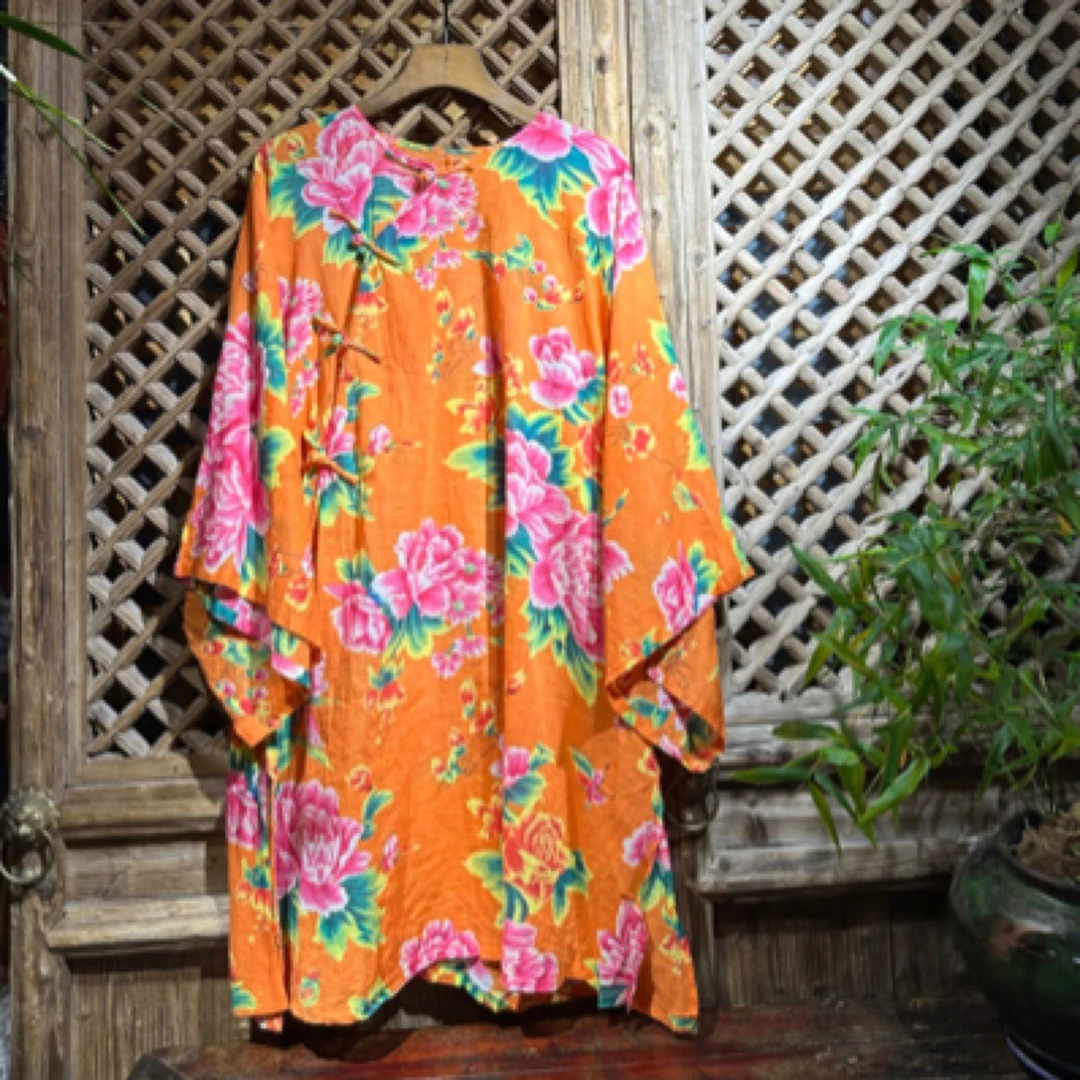 谷娜地精细棉花布大水袖太太服上衣