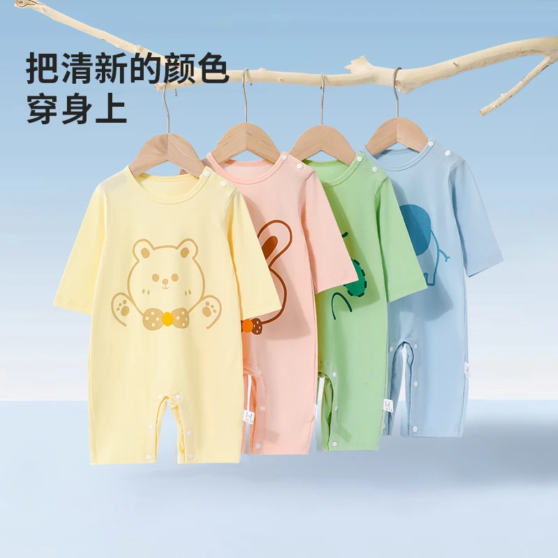 婴儿长袖连体衣夏款宝宝薄款空调服新生儿卡通睡衣2025年新款哈衣