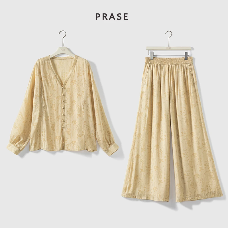 PRASE·噜【巴黎画染】微胖轻奢设计款暗纹花卉套装PR505E48/50