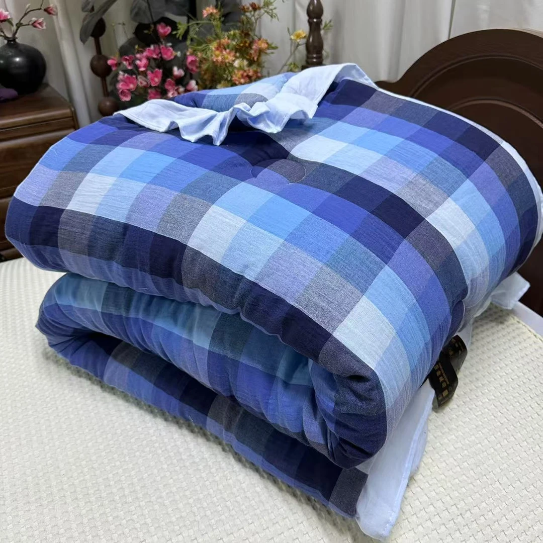 【加厚冬被花边款】初晴-深蓝色棉麻被2*2.3米（5.8斤左右）