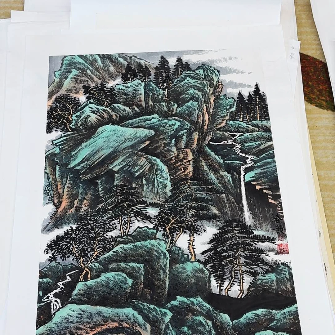 国画四尺三开手绘作品