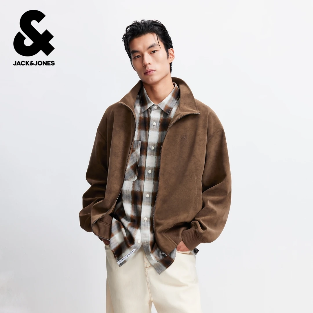 杰克琼斯男生2025年秋季新款夹克立领宽松长袖外套纯色舒适上衣