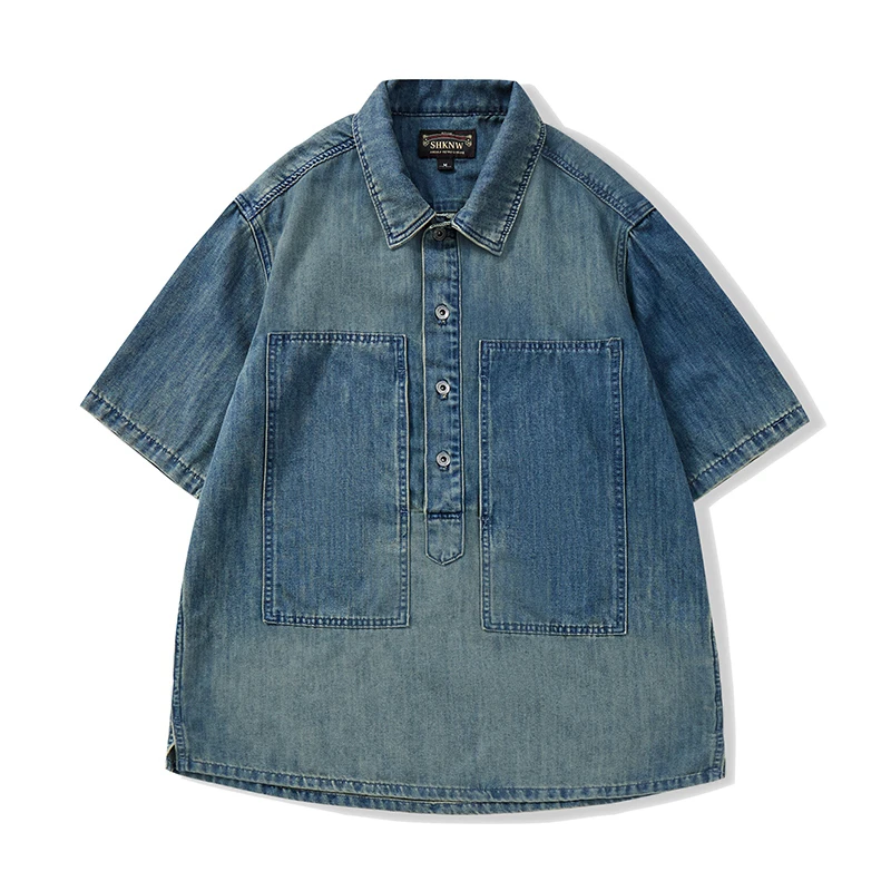 夏季薄款牛仔半袖T桖阿美咔叽复古休闲新品2025新款美式宽松透气