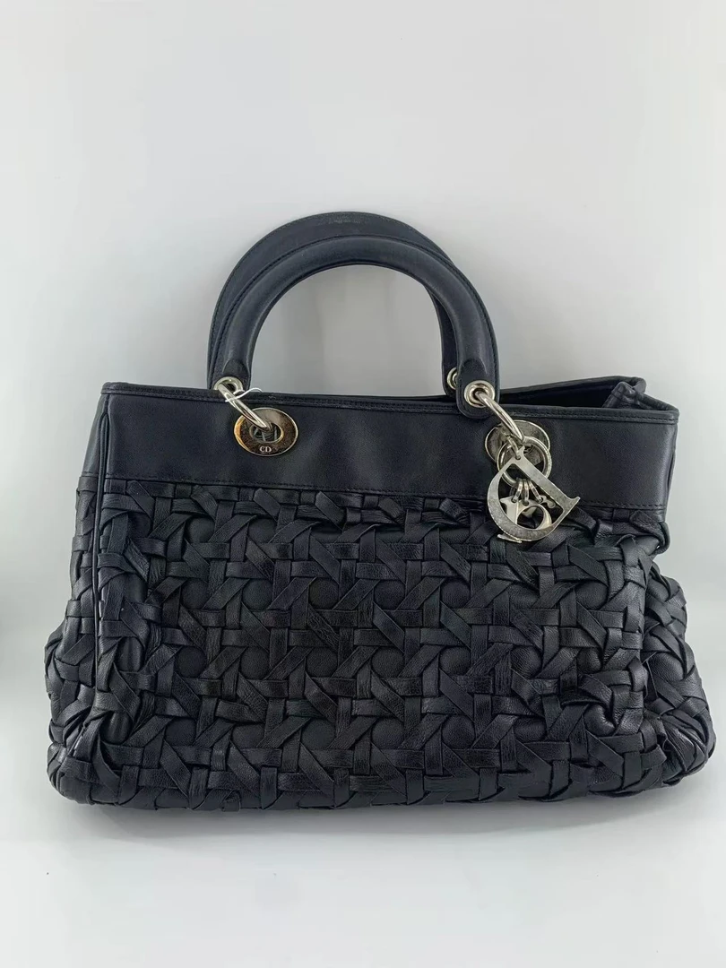 95新 DIOR/迪奥 DIOR/迪奥 黑银编织手提包bwz12760