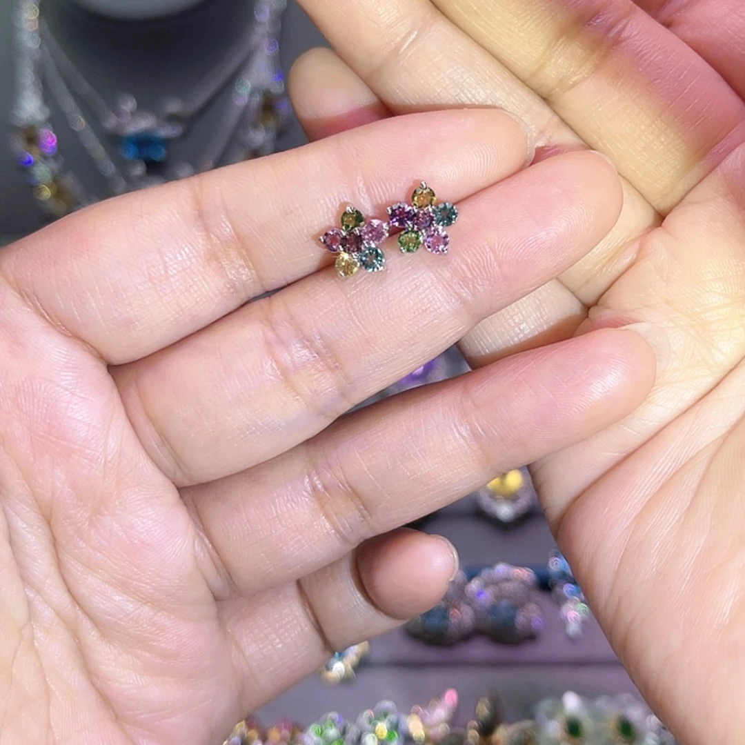 【闪购商品】碧玺耳饰银S925镶嵌耳饰