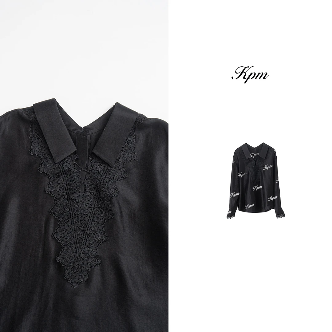 2025春季新款松弛慵懒感拼接蕾丝边衬衫女宽松显瘦气质上衣JN7114