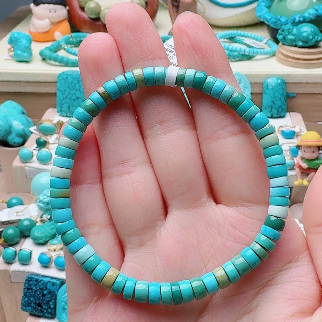 绿松石未镶嵌高出特色直切多宝手串5.5