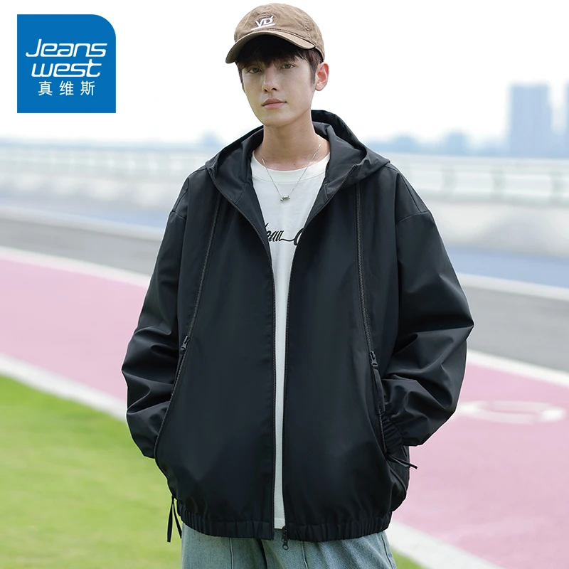 真维斯春季潮流连帽夹克男士休闲宽松青年学生ins情侣韩版外套男