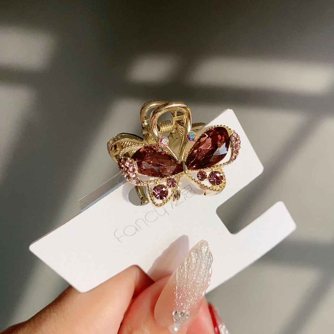 泛思蝴蝶结酒红小号抓夹侧边夹06可爱迷你精致彩色小抓夹