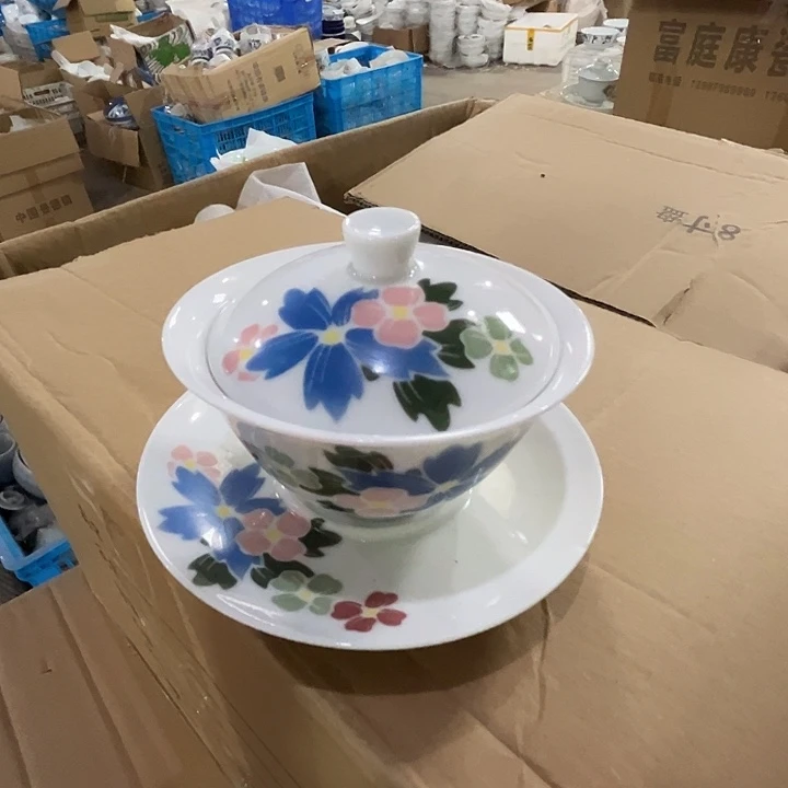 瓷片景德镇陶瓷妈妈花盖碗