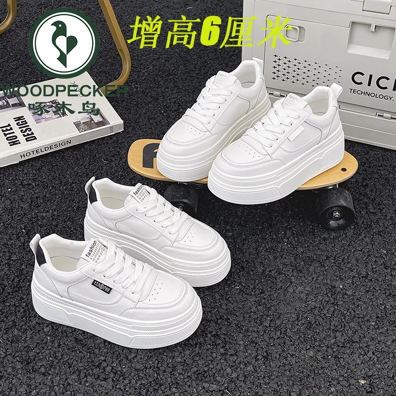啄木鸟小个子增高6CM小白鞋女夏2025新款春秋百搭厚底运动休闲鞋