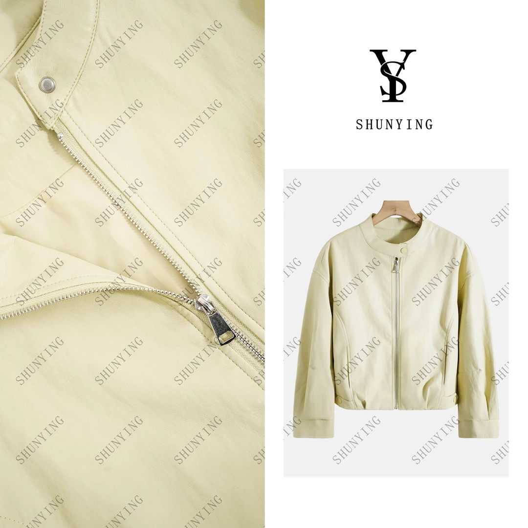 【顺瀛】气质穿搭~复古港风时尚纯色洋气夹克皮外套SY71PY5705