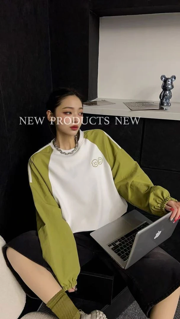 美式复古插肩长袖T恤春内搭打底衫宽松显瘦(部分无吊牌介意勿拍)