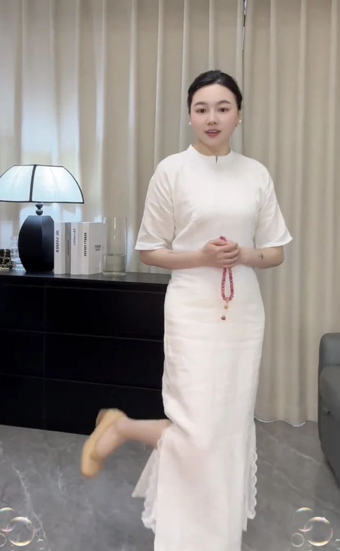 CSGL/《白月光》新款夏季 端庄 高雅禅意风 日常旗袍裙➕蕾丝边里衬