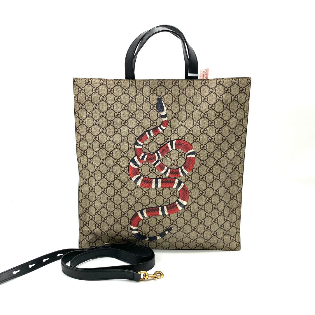 95新 GUCCI/古驰 老花珊瑚蛇托特包 尺寸36/38