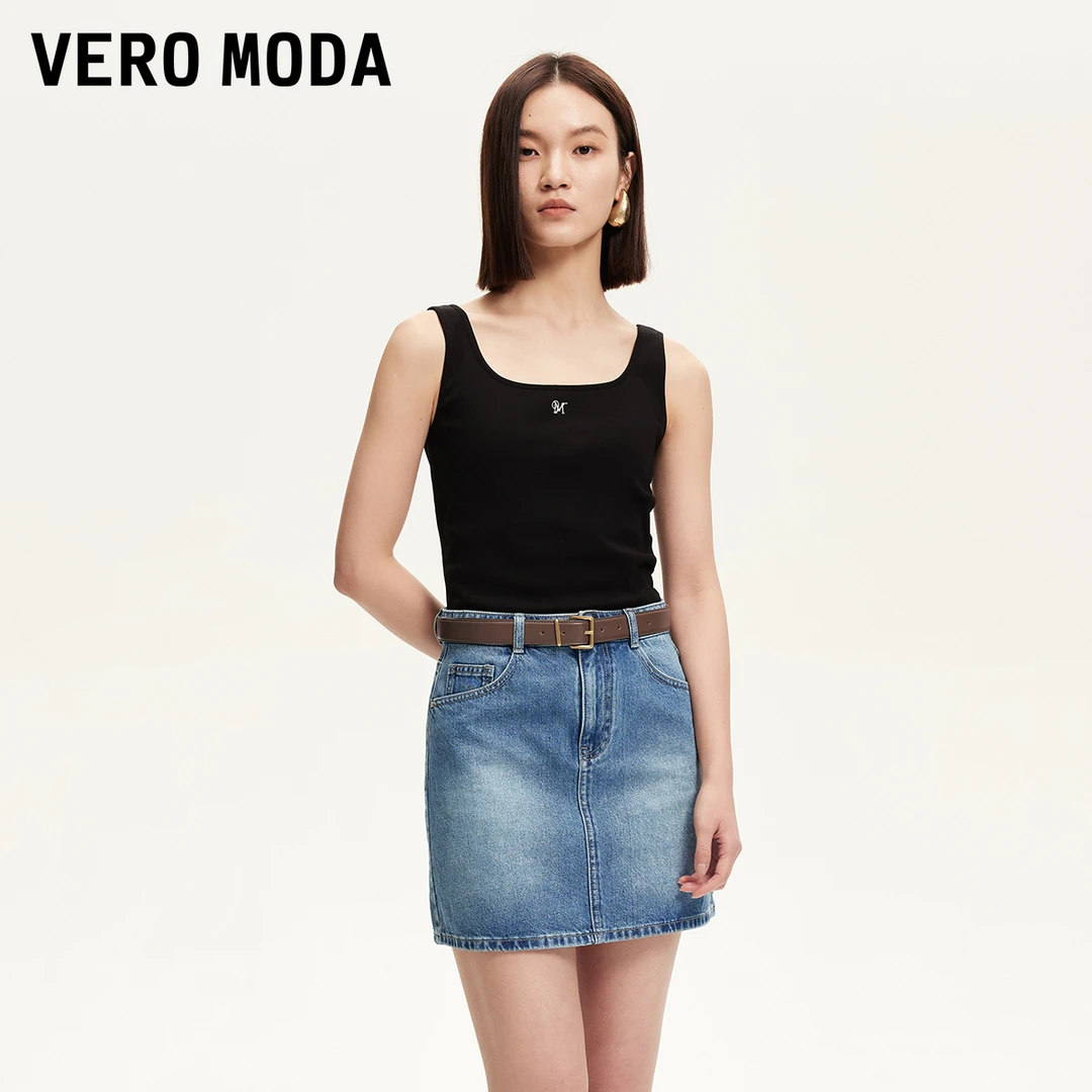 Vero Moda半身裙2025夏日穿搭新款高腰水洗磨白做旧短裙325237010