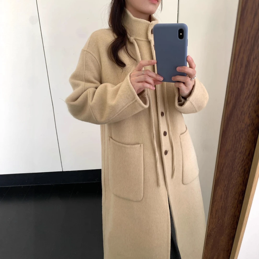 2025网红爆款秋冬新款毛呢宽松外套女韩版双面羊毛大衣立领百搭