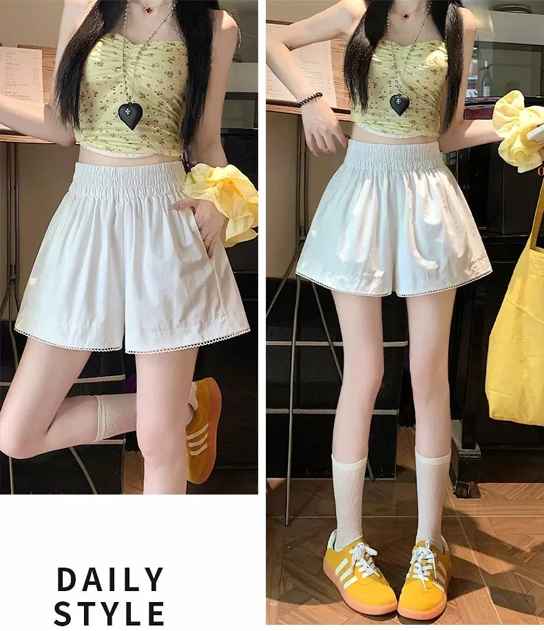 【水洗100%纯棉，绝版裤型】休闲女夏季新款a字阔腿显瘦高腰短裤