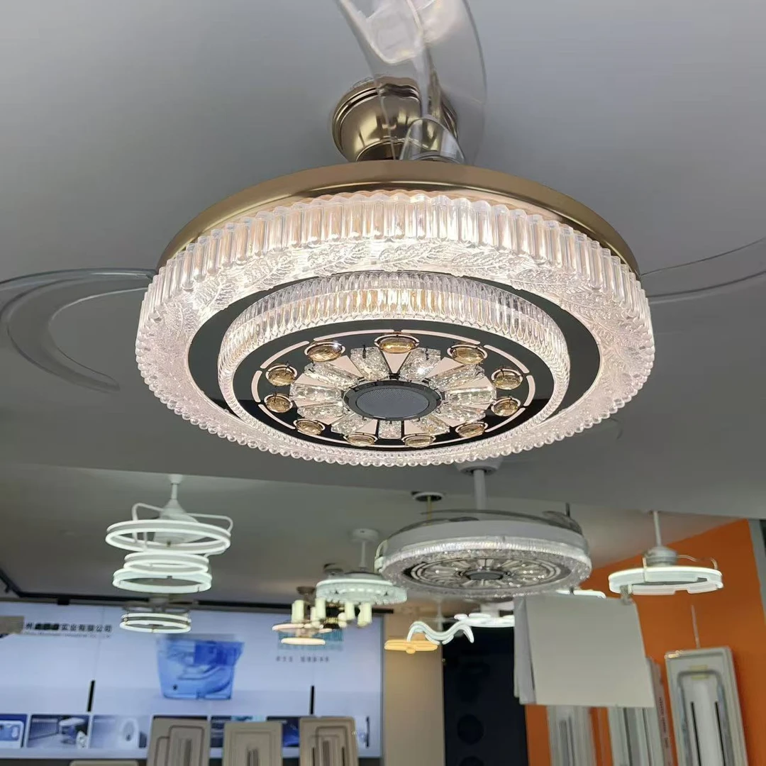 1023新款风扇灯蓝牙音响静音节能水晶隐形风扇灯卧室餐厅客厅