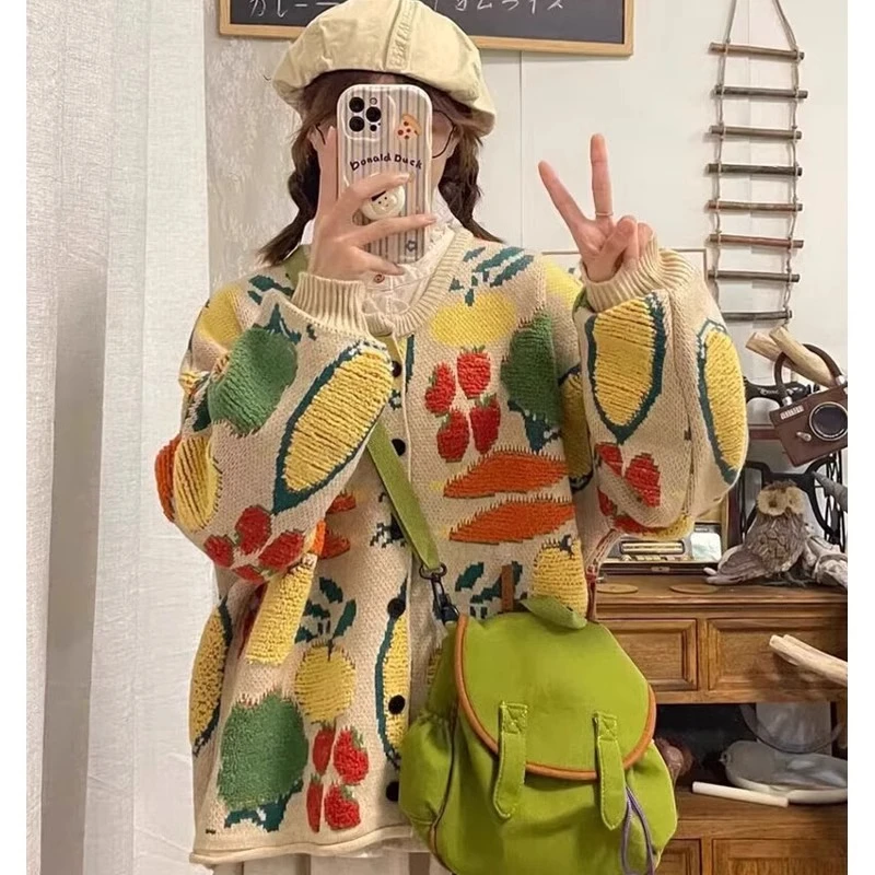 多巴胺休闲百搭毛衣外套女秋冬季大码胖MM显瘦宽松慵懒风针织开衫