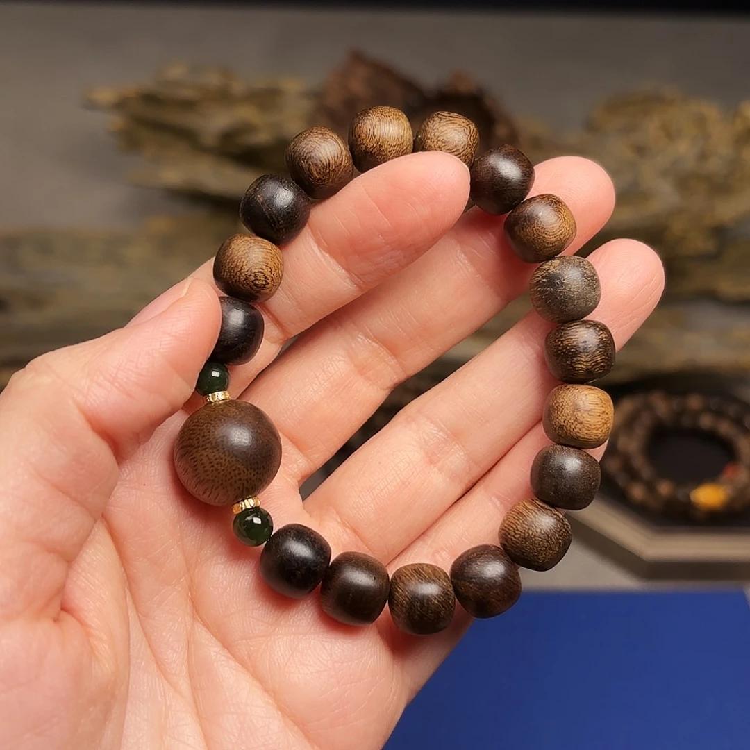 手串沉香越南芽庄白棋楠瘤疤1.0➕绿棋瘤疤1.5单珠配饰