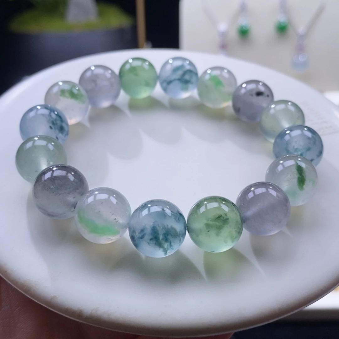 翡翠未镶嵌颈饰翡翠高种水飘花多宝手串