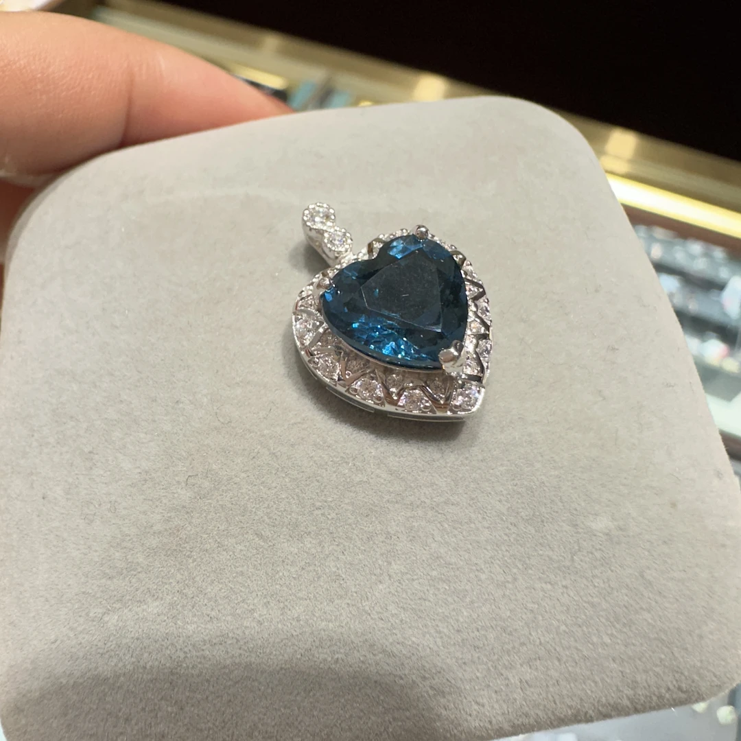 【392】天然托帕石吊坠伦敦蓝银s925（赠链）