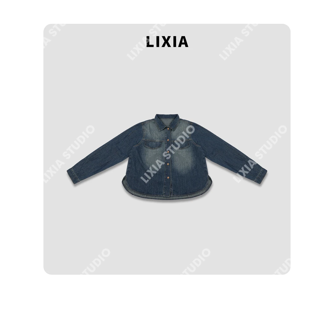 LIXIA【马格里新约】时尚休闲ins风薄款个性复古蓝牛仔衬衫-D8702