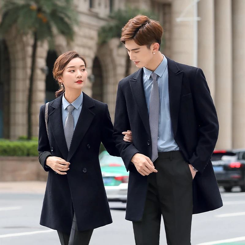 冬季新款简约利落精裁毛呢女款长大衣时尚秋冬外套气质黑色修身