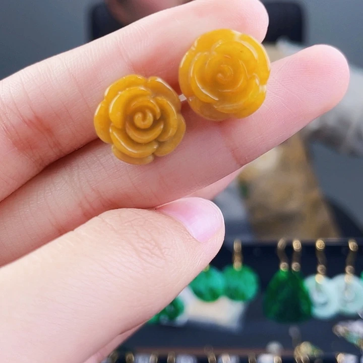 翡翠耳饰银S925镶嵌饰品