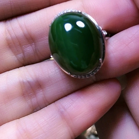 和田玉银S925镶嵌戒指