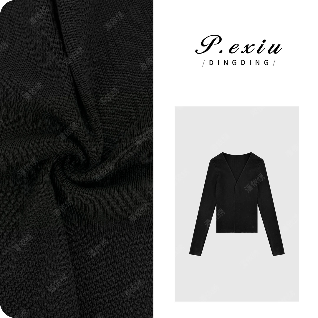 PanYiXiu/潘依绣人丝法式简约显瘦V领针织小开衫 D405