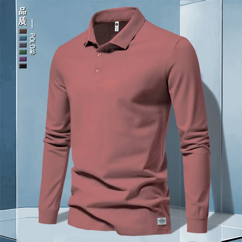 高端秋季免烫长袖polo商务美式复古t恤打底针织翻领长袖t恤男上衣
