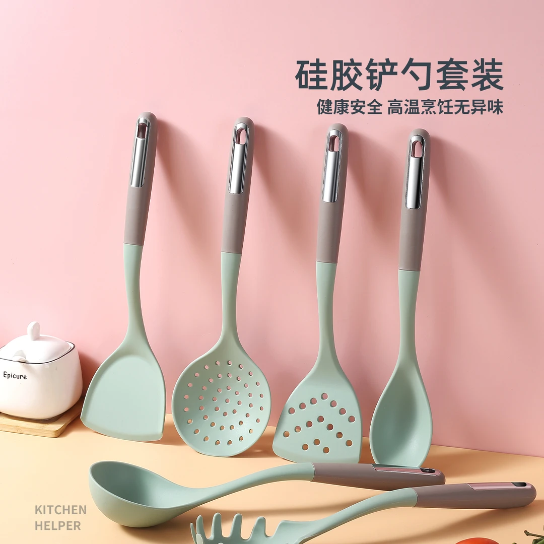 耐高温加厚硅胶锅铲长柄铲子家用炒菜不粘锅专用汤勺漏勺套装