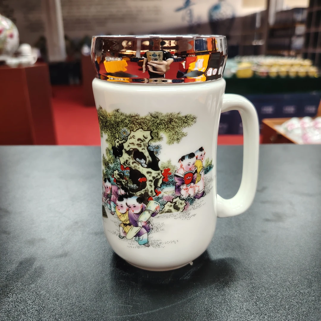 招财童子镜面水杯