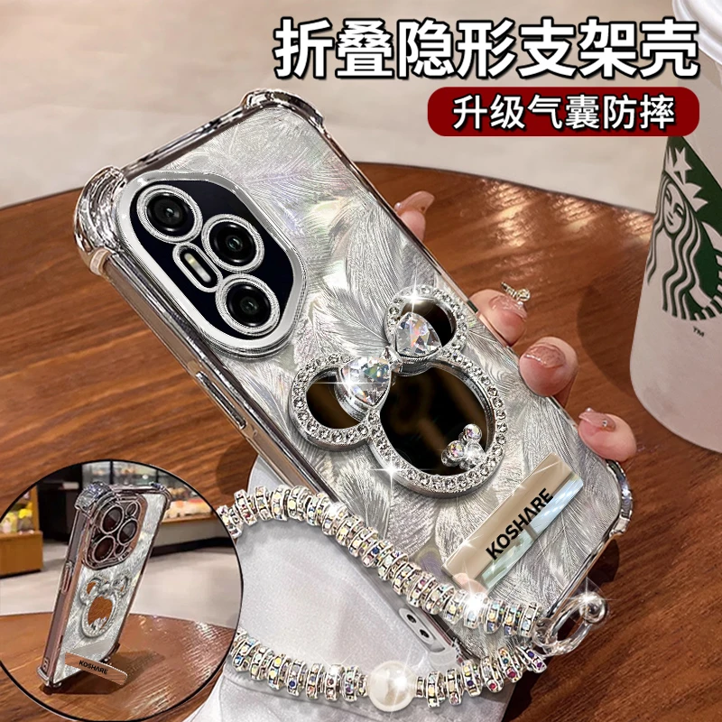 适用于【华为荣耀300PRO】四角防摔米奇镜子隐形支架功能防摔