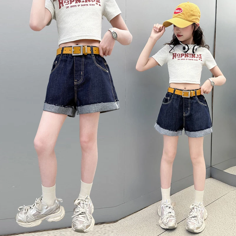 女童短裤夏季外穿2025新款儿童简约纯色牛仔裤中大童女孩夏天薄款